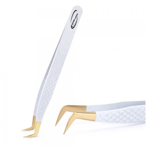 Premium Quality White-Gold Eye lash Tweezers With Textured Handles-EL-12215